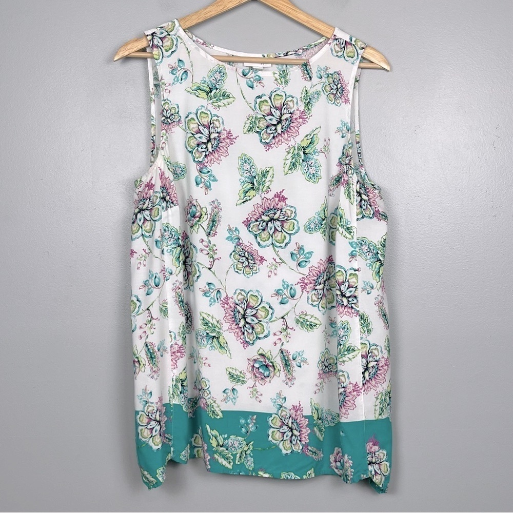 J.Jill 109% rayon floral green lightweight sleeveless top, medium.